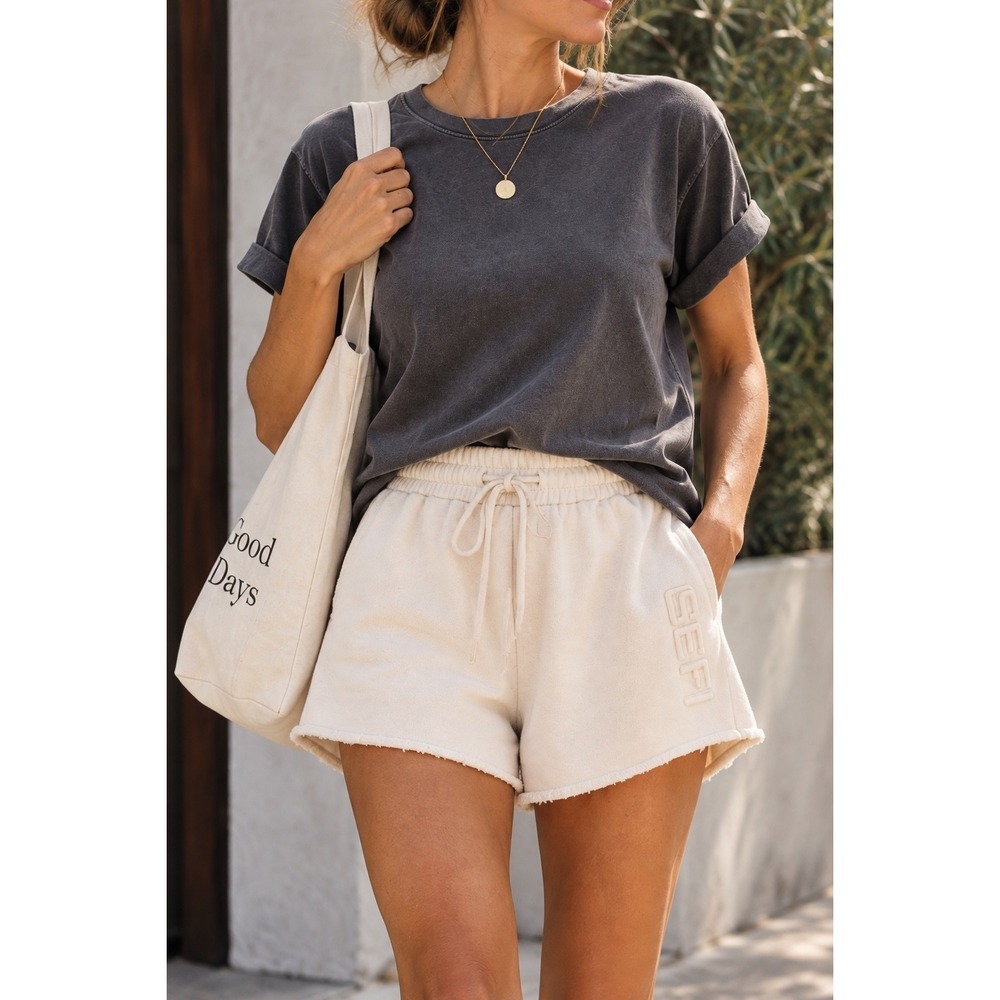 NWT SEFI Essential High Rise Sweat Shorts Moonstone Cotton Modal L‎